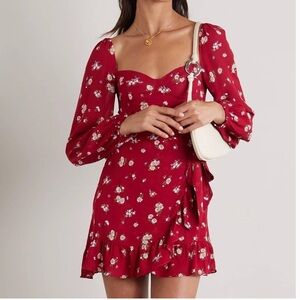 Reformation Cammi Cassi Floral mini Dress crossover faux wrap longsleeve